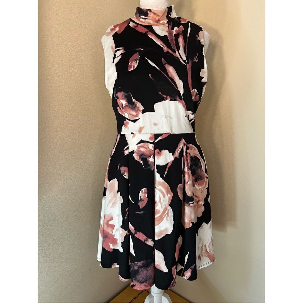 Forever 21 Black Cream Pink High Neckline Sleeveless Mini Dress Large